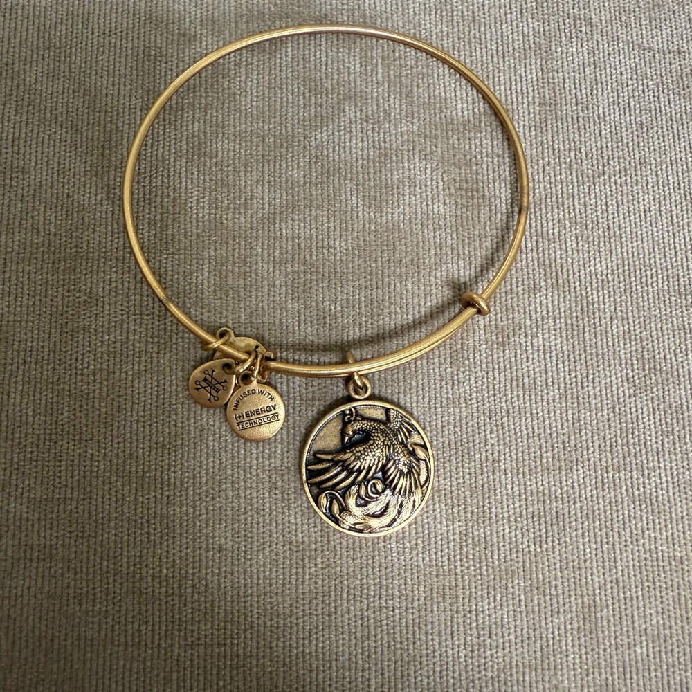 Gold Bangle Bracelet with Phoenix Charm